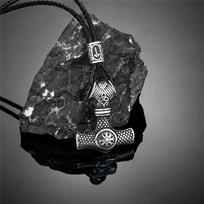 Never Fade Norse Runes Beads Anchor Necklace Men Stainless Steel Thor's Hammer Pendant Vikings Vegvisir Amulet Icelandic Jewelry 60CM
