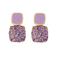 Enamel Pink Zircon Crystal Double Square Drop Earrings for Women Korean Style Geometry Zircon Trend Creative Accessories