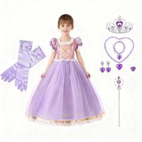 Princesės Rapunzel kostiuminė suknelė vaikams, su karūna ir aksesuarais, 2-3 metai, 100 cm, Rožinė/Violetinė Karališka 100 - 110 cm