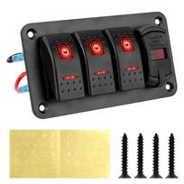 circuit Breaker 12V-24V 4.2A Dual USB Slot Charger Digital Voltmeter 3 Gang Switch Panel raudona