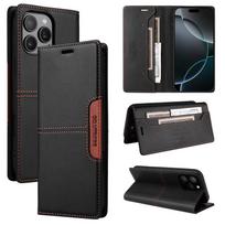Atslenkiamas odinis piniginės tipo mobiliojo telefono apsauginis dėklas iPhone 16 Pro Max 16E 15 14 Plus 13 12 11 8 7 SE 2022 magnetinis dėklas iPhone 7 (iPhone 8) juoda