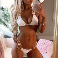 Seksualus bikini maudymosi kostiumas su kalnų krištolais Vienspalvis maudymosi kostiumas Moteriškas Push-up Bikini Paplūdimio maudymosi kostiumas Moterims Maudymosi kostiumas EMA S balta