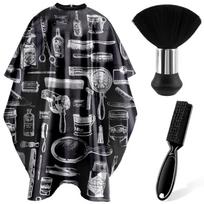 3pcs Professional Haircut Set Barber Cape Neck Duster Brush Polyester Apron with Spray Bottle Haircut Styling Accessories