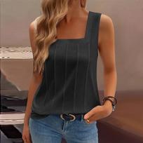 Women's Casual Fashion Square Neck Pleated Knit Sleeveless Vest Top L juoda