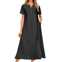 Women's Summer  Printed V-Neck Short-Sleeve Swing Dress XL juoda
