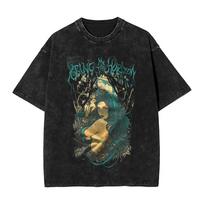 Oversized Acid-Wash Vintage Short-Sleeve T-Shirt Featuring Bring Me the Horizon Dark Gothic Siren Graphic Print L