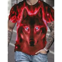 Men 3D Pattern Fire Wolf Graphic Print T-Shirt Summer Oversized Causal T-Shiet Men's Fashion Fitness Short Sleeve Clothing Tops M