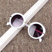 Oculos Children's Classic Retro Round Frame Sunglasses 2024 New Fashion Sunshade Sunglasses UV400 Metal Mirror Legs Glasses balta