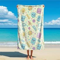 Cartoon Retro Beach Towel - Hand-Drawn Camera Coffee Cup Game Console Print, Oversized Microfiber Quick-Dry Beach Towel, Travel W30*H60(CM)