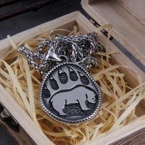 Never Fade Vintage Men's Stainless steel Viking Norse Bear Paw and head Animal Pendant Necklace Fashion Party Jewelry Gifts WITH BOX&70cm