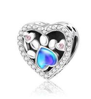 925 Silver Rainbow Cat Embraces Heart Bone Paws Charm Sister Bead Fit Bracelet Women Accessories Jewelry Diy Gift