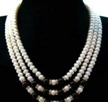 7-8mm Junoesque 3row cultured pearl black jade necklace 18 -20
