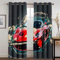 Komiksų lenktyninis automobilis Šauniai atspausdintos 3D modernios šviesą filtruojančios žaliuzės langų užuolaidos vaikui berniukui svetainei miegamajam 2 panelės 140W160H(CM)55x63in&Grommet Top
