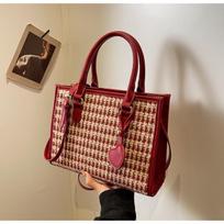 Woolen large-capacity commuter tote bag women's autumn and winter new high-end light luxury red bridal wedding bag raudona