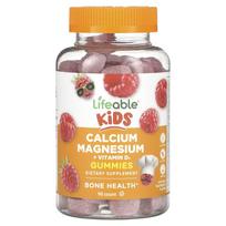 Lifeable, calcium magnesium + vitamin D3 gummies for children, natural raspberry flavor, 90 gummies