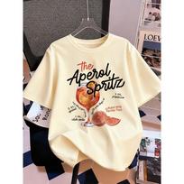 Aperol Spritz Lemon Drink Prints T-Shirt Womens Summer Short Sleeve Tops Comfortable Loose O-Neck T Shirt Sporty Clothes M