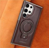 Prabangus verslo odinis magnetinis žiedas Laikiklis Telefono dėklas Skirtas Samsung Galaxy S25 Ultra S25Plus S24 S23 Magsafe Belaidis įkrovimas Galaxy S24 Ultra tamsiai ruda spalva