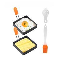 1Set/4pcs Non-stick Square Omelette Ring, with Silicone Handle, Stainless Steel Square Omelette Mold