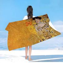 Gustav Klimt The Kiss Soft Microfiber Blanket Quick Drying Beach Towels Oversized Printing Super Absorbent Pool Towel Blanket W40*H60(CM)
