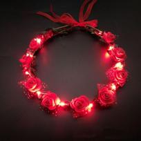 Vintage Fashion Wedding Luminous Party Foam LED Light Garland Women Headwear Wreath Decoration Crown Flower Headband raudona