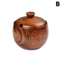 Wooden Salt Shaker Vintage Seasoning Jar With Lid And Spoon Salt Cellar Sugar Spice Jar Chili Seasoning Container Jars Salt Box