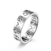 Vintage Hollow Out Odin Norse Viking Amulet Rune Rings For Men Stainless Steel Words Ring Wedding Zircon Valentine's Days Gifts 6