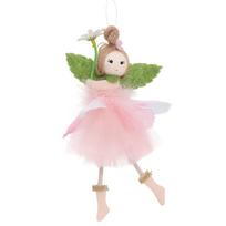 Long Legs Flower Fairy Ornaments with Flower Skirt Girl Hanging Doll Wing Girl Pendant  Baby Shower rožinė