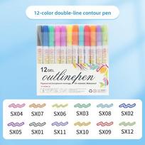 Multicolour Marker Pen Metallic Paint Shimmer Outline Highlighter Outline Marker Double Line Durable Metallic Paint Marker