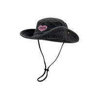 Heart Embroidery Fisherman Hat with Drawstring Western Cowboy Hat  Summer Outdoor juoda