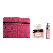 DIOR Miss Fragrance Lip Gloss Sample + Pink and Black Modern Cosmetic Bag Cosmetic Set Floral and Fruity Fragrance Parfum Jasmine Blackberry juoda