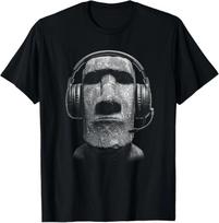 Funny Gamer Y2K Easter Island Moai Statue Head 100% Cotton T-shirt Mens Tees Top S įvairiaspalvis