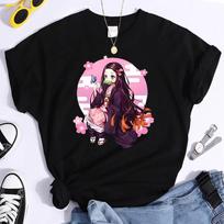 Anime Kamado Nezuko Spausdinti Marškinėliai Moterims Vasariniai Šaunūs Trumpomis Rankovėmis Moteriški Laisvalaikio Marškinėliai Apvalia Kaklo Viršutiniai Drabužiai S juoda