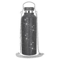 350ml/500ml/750ml Blizgūs deimantiniai termoso buteliukai Nešiojamas žvilgantis kalnų krištolo vandens buteliukas Per petį nerūdijančio plieno terminis flaskas 350ml juoda