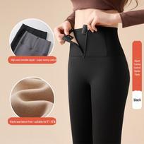 Korean Women's Autumn/Winter Velvet-Lined High-Waist Hip-Lifting Barbie-Style Buttoned Yoga Pants L