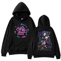 Karštas Anime Arcane Džemperis Harajuku Hip Hop Puloveris Viršūnės Džemperis Gerbėjų Dovana Gatvės drabužiai Moterims/Vyrams Džemperiai Puloveriai Su gobtuvu S juoda