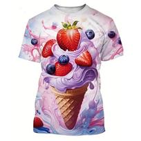 Summer Round Neck 3D Fun Ice Cream Print Top Fashionable Casual Short Sleeved Men's T-shirts XS