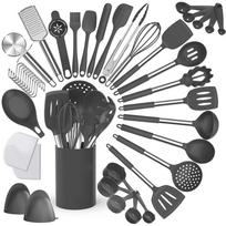 Silicone Kitchen Cooking Utensil Set, 43 pcs Spatula Set with Stainless Steel Handle, Non-stick Heat Resistant - Best Cookware S pilka spalva