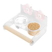 Clear Hanging Bird Feeder Double Feeding Cups Food And Water Bowl With Perch Stand For Parrots Parakeets Finches Cage