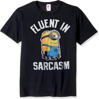 Despicable Me Men's Minions Stuart Fluent in Sarcasm Funny Graphic Tee S juoda