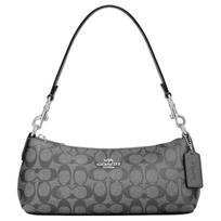 Coach Charlotte 26 Prekės ženklo logotipas Nuimama rankena Dengtas drobės krepšys per petį Vidutinio dydžio Moteriški krepšiai tote Sidabrinis Bronzinis CX580-SVNI Gift Box Sets (Basic Set+Black Box) gray