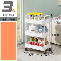 Large Capacity Multi-Layer Snack and Storage Trolley - Movable, Cream Style, Ideal for Dormitory or Bedside Use PP material storage rack