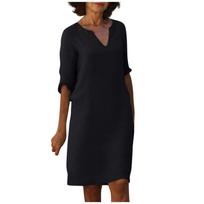 Women's Fashion -Color Dress 3/4 Sleeves V Neck Dress XXXL juoda