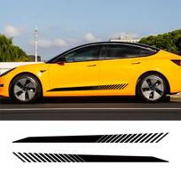 Automobilio vinilinės šoninės lipdukai Tesla Model 3 kėbulo šonui Lipdukai juostelės Lenktynių stiliaus dekoras Lipdukas Modifikacijos lipdukai 2 vnt. Glossy Black