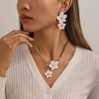 Retro Personality Colored Spray Paint Stereo Flowers Snake Chain OT Clasp Necklace Earrings for Women Retro Charm Zircon Sets