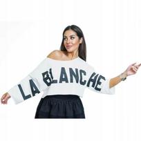La Blanche Oversaizowa Bluza Damska Nietoperz W Luźnym Stylu Biała Logowana