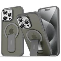 Luxury For Magsafe Folding Stand Magnetic Phone Case For 16 15 14 13 12 17 Pro Max Plus Matte Translucent Back Cover Caps For iPhone 16 pilka spalva