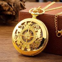 Antique Steampunk Vintage Arabic Numerals Quartz Pocket Watch Gold Case Necklace Pendant Clock Chain Mens Women auksas
