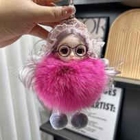 Cute Pompom Keychain Real Fox Plush Ball Keyring Plush Eyeglass Doll Pendant Fashion Key Holder Chain A1