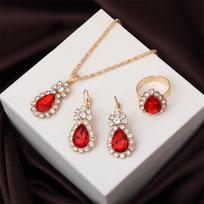 Red Crystal Women's Zircon Set Water Drop Pendants Necklace/Rings/Earrings Full Rhinestone Zircon Set for Female 2026 New