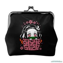 Cute Anime Nezuko Leather Coin Purse Small Change Pouch with Kiss-Lock Clasp Closure Buckle Wallet for Girl Women Gift